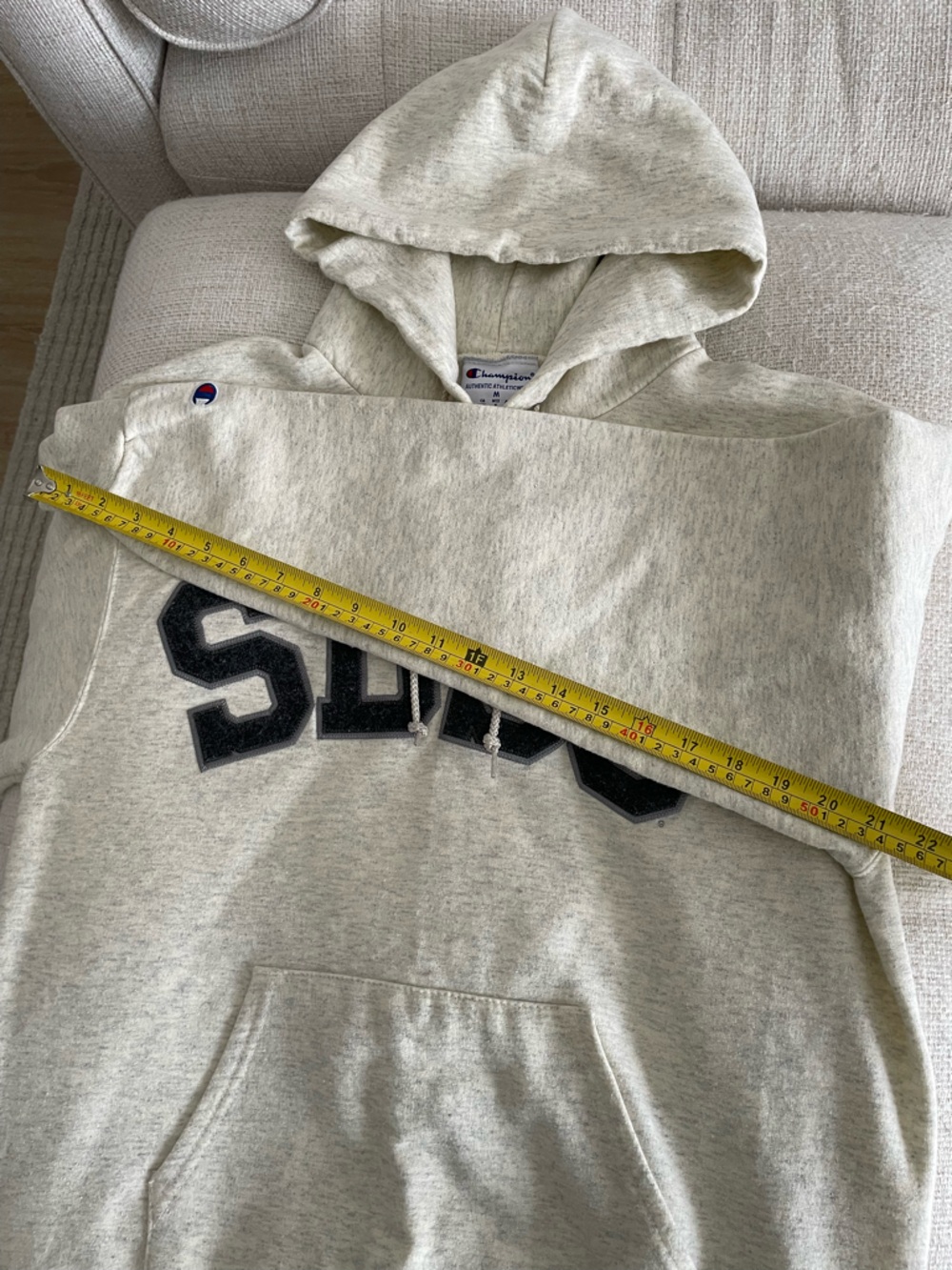 Champion SDSU Classic Twill Hoodie Sweatshirt Heather Oat Light Grey Charcoal - Picture 12 of 13